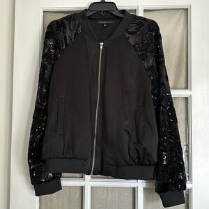 Endless Rose Black Sequin Velvet Sleeved Bomber Jacket